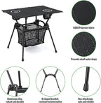 GARLLEN Folding Camping Table, Ultralight Compact Beach Table with Fabric Tabletop, Portable Folding Picnic Table with Cup Holder & Storage Net for Sand, Camping, Outdoor, 23.2“L x 15.7”W