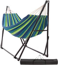 Hammock with Foldable Steel Stand,Frabic Tension Adjustable Indoor,Carrying Bag Included, 616 lbs Weight Capacity, Portable Suitable for Outside Garden Yard Outdoor Inhouse Cyan