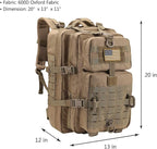 MOLLE Assault Pack, Tactical Backpack Military Army Camping Rucksack, 3-Day Pack Trip w/USA Flag Patch, D-Rings, Coyote