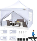 COBIZI Canopy 10x10 Pop Up Canopy Tent with 4 Sidewalls, Commercial Party Tent Ez Waterproof Outdoor Instant Gazebo UV 50+ Event Shelter, Garden Tents for Parties Camping with Sandbags, White