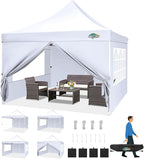 COBIZI Canopy 10x10 Pop Up Canopy Tent with 4 Sidewalls, Commercial Party Tent Ez Waterproof Outdoor Instant Gazebo UV 50+ Event Shelter, Garden Tents for Parties Camping with Sandbags, White