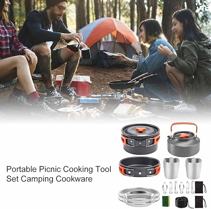 Camping cookware Camping Cookware Made of Hard Alumina Portable Folding Outdoor Cooking Set Hiking Picnic Tableware Tools Travel Equipment for Outdoor Camping and Picnic Ect