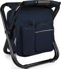 Kikerike Backpack Stool Cooler Chair Heavy Duty 300 LBS Max Load Portable Lightweight Stool Backpack Folding Fishing Cooler Seat for Camping Hunting Fishing - Navy Blue