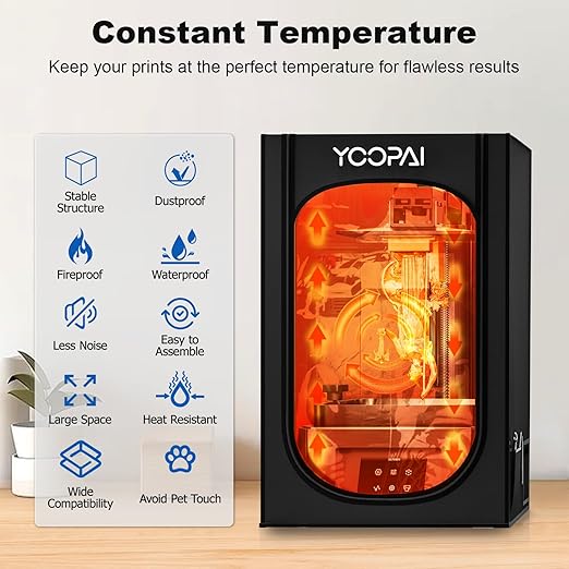 Multifunctional Resin 3D Printer Enclosure with Ventilation Kit & LED Light, 3D Printer Vented Enclosure Tent Eliminate Odors Dustproof Isolate Noise for Anycubic Elegoo LCD Resin UV 3D Printers