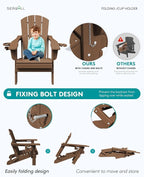 SERWALL Folding Adirondack Chair, Dual Cup Holders & All-Weather HDPE, Wood-Like Patio Chair for Backyard, Camping，Pool & Fire Pit- Brown