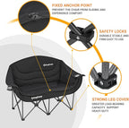 KingCamp Double Camping Chair, Oversized Heavy Duty 550lbs Loveseat for Adults Portable Folding XL 2 Person Couch Padded Comfortable Two Seat with Cup Holder for Outdoor Lawn Backyard, Black