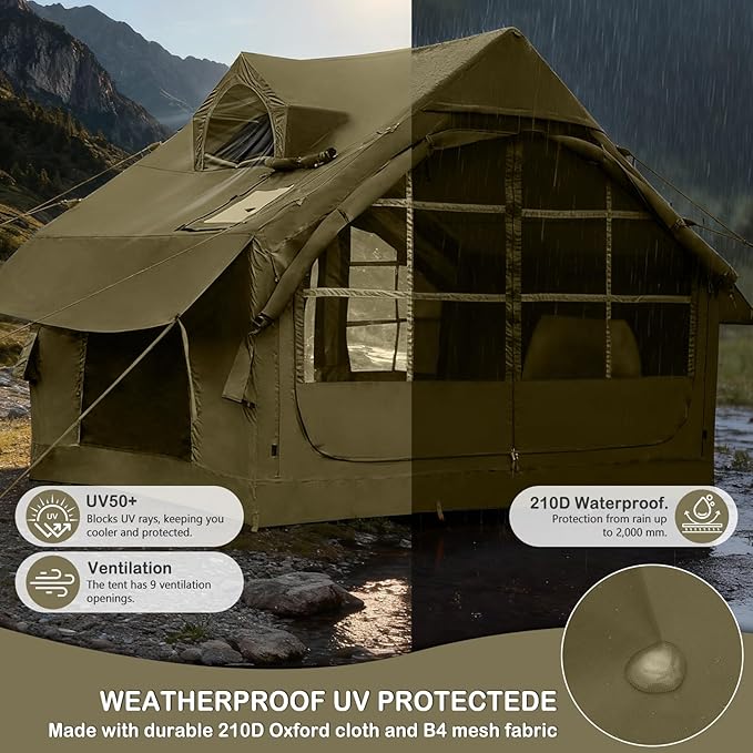 Inflatable Tents for Camping - Easy Blow Up Glamping Tent with Hand Pump, Waterproof PVC Air Inflatable Tent House for Family Weekend Camping