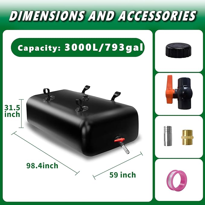 3000 L/792.5 gal Water Bladder Storage Containers, Foldable Portable Water Tank Large Capacity Soft Water Bag, Drought Resistance, Fire Prevention, Emergency Water