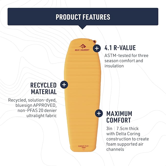 Sea to Summit Pursuit Plus Extra-Thick Self-Inflating Sleeping Mat for Camping and Backpacking, Rectangular - Large/Wide (78 x 30 x 3 inches)