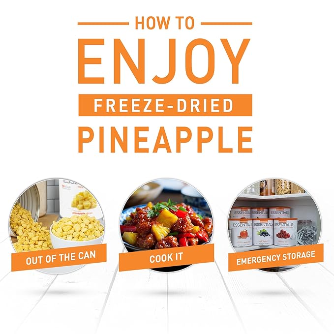 Emergency Essentials Freeze-Dried Pineapple Dices #10 Can | 22 Servings of Real Fruit | 30-Year Shelf Life | Long-Term Emergency Food, Snack, and Dessert Ingredient | Lightweight & Ready to Eat