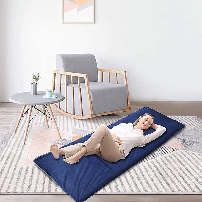 LITA XL Cot Pads for Camping, Soft Comfortable Cotton Thick Sleeping Cot Mattress Pad 72"x26", Grey and Navy Blue (Only Pad)