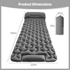 Inflatable Sleeping Pad with Pillow, 40D Nylon TPU Ultralight Sleeping Mat with Foot Press for Camping, Backpacking, Hiking, Inflated 74.8 x 22.8 x 2 in