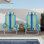 VINGLI Backpack Beach Chair 2 Pack, with 5-Position, Cup Holders, Cooler Bag, Towel Bar, Lightweight Folding Beach Camping Chairs for Adults（Blue/Green-13