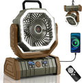 Odoland 30000mAh Camping Fan with LED Lantern, Rechargeable Battery Operated Oscillating with Remote Hook, Portable Tent Fan with Timer, 4 Speeds for Outdoor RV Jobsite Power Outage, Brown