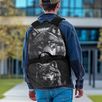 Wolf Backpack for Men Black Bookbag with Lunch Box Lightweight Satchel Bag with Adjustable Shoulder Strap for Men Casual Book Bag for Travel Outdoor