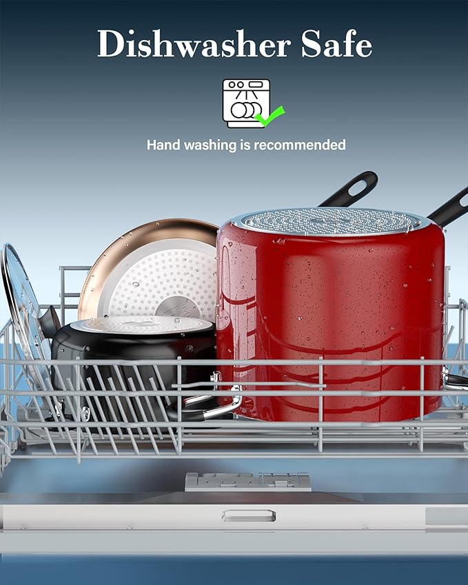 Cook N Home Nonstick Stockpot with Lid 8-Quarts, Professional Cooking Soup Pot, Canning Cookware, Marble Red