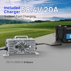 48V 100Ah Lithium LiFePO4 Battery With 20A Charger, Build-in 100A BMS Peak Current 500A, Deep Cycles Battery for RV, Camper, Solar System, Marine, Trolling Motor