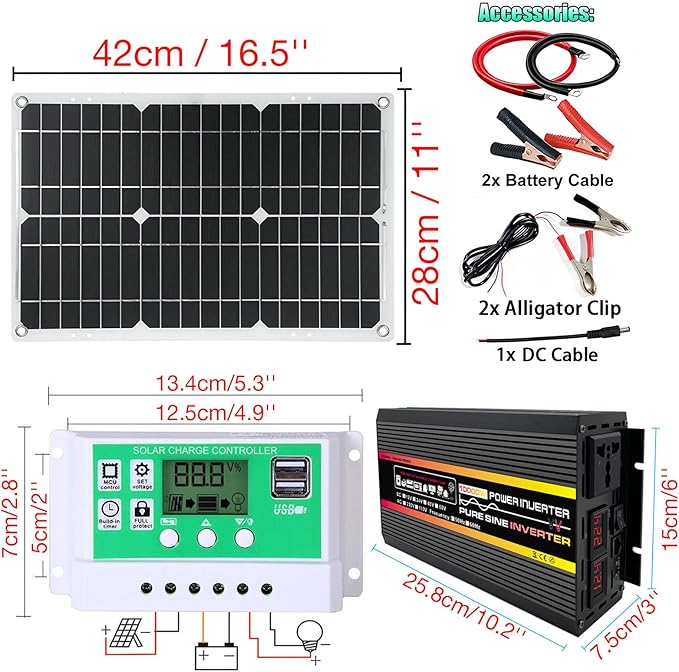 Complete 10000W Solar Panel Kit with Pure Sine Wave Inverter & 50A Charge Controller for Marine, RV(50W)
