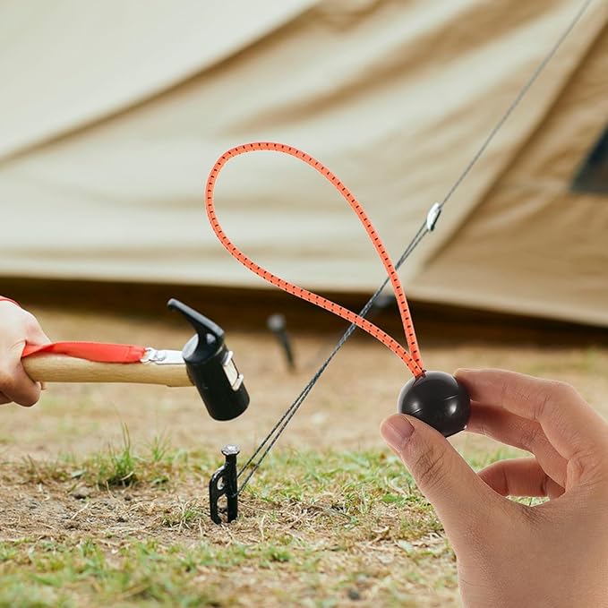 VILLCASE 10pcs Outdoor Tent Bungee Cords with Plastic Buckles, 6-inch Elastic Shock Cords for Camping Gear, Windproof Tie-Down Straps for Hiking and Backpacking