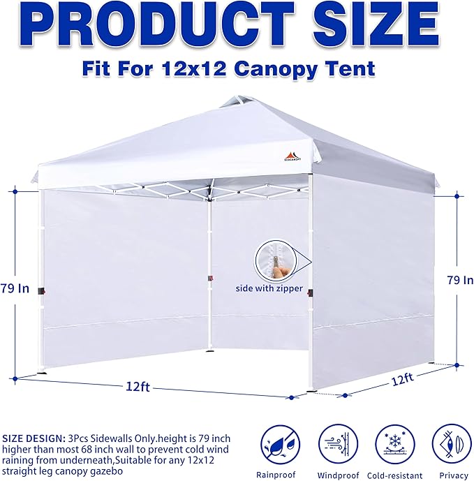 SCOCANOPY SunWall for 12x12 Pop Up Canopy Frame, 3 Pack SideWall Only (Sky Blue)