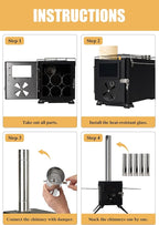 Camping Stove for Hot Tents, LAMA 304 Stainless Steel Wood Burning Stove with Stainless Wall Chimney Pipes for Tents, Shelter, Outdoor Portable Stove for Camping Heating and Cooking