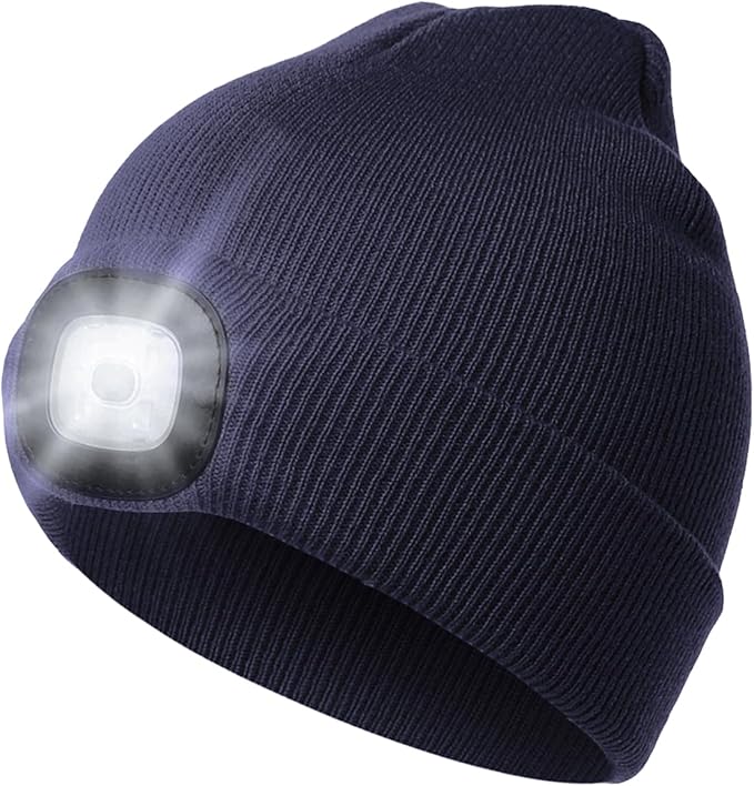 LED Beanie Hat with Light, Headlamp Beanie Cap Unisex Winter Warm Knit Night Light Hat, Knit Beanie Gifts for Men Women Kid
