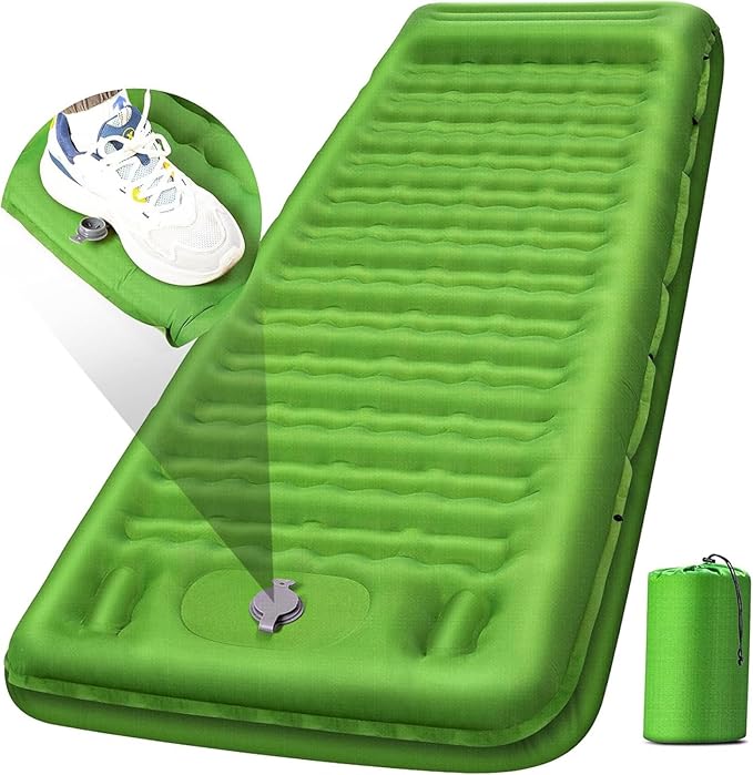 5" Extra Thick Inflatable Camping Sleeping Pad with Built-in Pillow & Foot Pump - Compact for Backpacking, Hiking, Travel