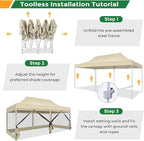 COBIZI 10x20 Heavy Duty Pop Up Canopy with 6 Sidewalls, Commercial Gazebo Party Tent with Mosquito Netting Wall Easy Set Up Outdoor Instant Screen Tent for Backyard, Patio, Garden, Khaki