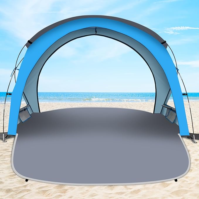 Gorich Beach Tent Sun Shelter with UPF50+ UV Protection for 1-2/3/4-5/6-7 Person, Lightweight & Portable Beach Shade Canopy with 2 Zippered Doors, Easy Setup Family Beach Umbrella
