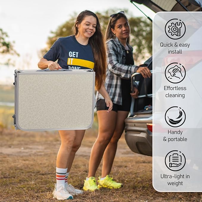 VINGLI Small Folding Table Portable 3FT Aluminum Foldable Camping Table for Picnic Card Table with 3 Adjustable Height & Carry Handle for Outdoor Indoor Hiking Camp BBQ Beach-White