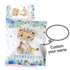 Custom Toddler Nap Mat for Preschool, Personalized Name Light Blue Kids Sleeping Bag with Leopard for Daycare, Roll Up Sleeping Mat with Removable Pillow and Soft Dot Minky Blanke for Girls Camping