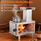 Camping Stove for Hot Tents, LAMA 304 Stainless Steel Wood Burning Stove with Stainless Wall Chimney Pipes for Tents, Shelter, Outdoor Portable Stove for Camping Heating and Cooking