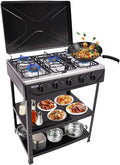5 Burners Gas Stove Propane Burner Stove Outdoor Gas Grill with Support Leg & Wind Shield Portable Camping Stove Stand Patio Natural gas stove for RV BBQ Apartment | US STOCK (Black)