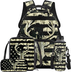 Camo Deer Backpack and Lunch Green Bookbag Lightweight Portable Kids Bookbag with Lunch Box Boys 4 Pcs School Bag for Boys 10-12 Hiking Travel Daypack Outdoor Back to School Gifts