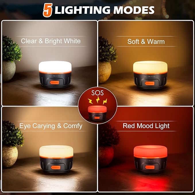 Rechargeable LED Camping Lantern, 300H Runtime, 6400mAh, IPX5 Waterproof Tent Light for Camping, Hiking, Power Outages, Home, Emergency - Standard Edition,Orange