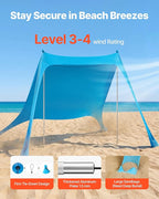VEVOR Beach Tent Sun Shelter, UPF50+ Sun Protection, 6.6 ft Tall, 7.5x7.5 ft, Easy Pop Up Beach Canopy with Sandbags, Stability Poles, Sand Shovels, Portable Shade for Family Outings, Camping, Fishing