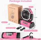 Odoland 30000mAh Camping Fan with LED Lantern, Rechargeable Battery Operated Oscillating with Remote Hook, Portable Tent Fan with Timer, 4 Speeds for Outdoor RV Jobsite Power Outage, Pink