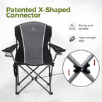 ALPHA CAMP Oversized Camping Folding Chair - Heavy Duty Steel Frame Support 350 LBS, Collapsible Padded Arm With Cup Holder, Quad Lumbar Back, Portable for Outdoor/Indoor