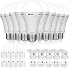 10 Pack Rechargeable Emergency Light Bulbs,Battery Operated Backup Light Bulb for Power Outage Camping Outdoor Hurricane 9W E27 8500K 1200mAh White Self-Charging LED Light Bulbs