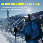 2Pack Rechargeable Headlamp Beanie, 1200Lumens LED Beanie Hat with Wide Beam Light Built-in, 6 Modes, Winter Headlight Head Lamp Beanie, Gifts for Men Dad Father Husband(Black+Black)