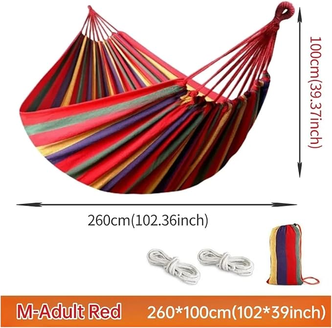 Canvas Single Hammock Thick Durable Striped Indoor Courtyard Camping Swing Chair Hammocks Home Outdoor Furniture(Red-M-260X100CM)