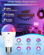 RGB WirelessGlow Rechargeable Light Bulbs with Remote, 8 Color & Dimmable Battery Operated Light Bulb with Memory Mode, 2 Timer, Cordless E26 Bulb for Wall Sconce, Nursery, Power Outage, Closet, 2PK