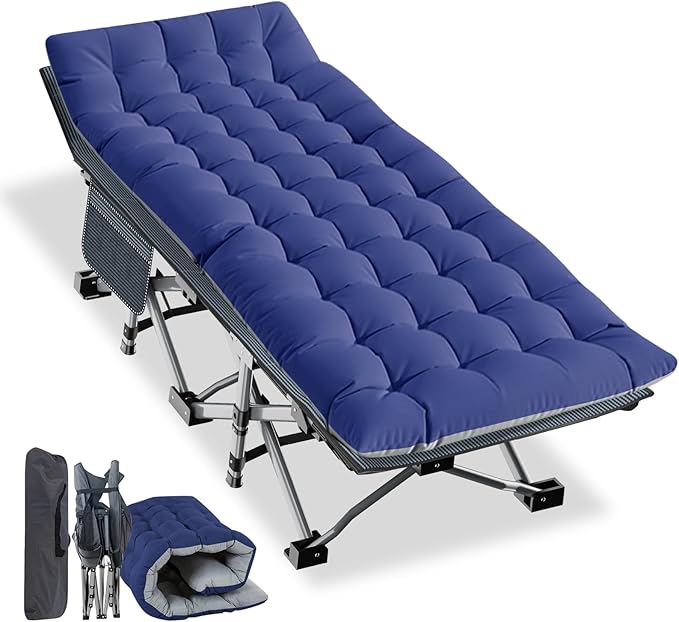 NAIZEA Folding Camping Cots for Adults, Folding Cot with Mattress, Camping Foldable Bed, Portable Military Cot, Double Layer Oxford Strong Heavy Duty Sleeping Cots w/Carry Bag for Camp Office Travel