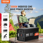 VEVOR Modified Sine Wave Inverter, 5000W, DC 12V to AC 120V Power Inverter with 6 AC Outlets 2 USB Port 1 Type-C Port, LCD Display and Remote Controller for High Load Home Appliances, CE FCC Certified