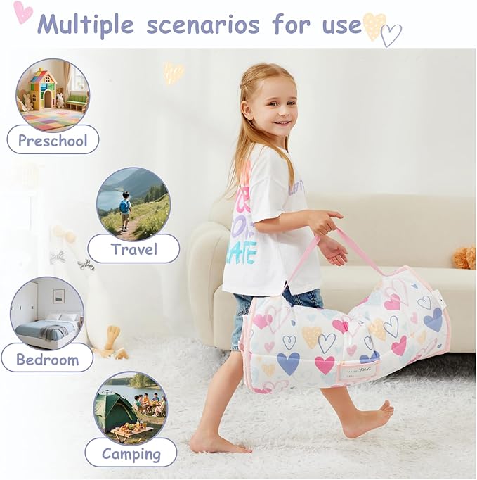 Toddler Nap Mat, Kids Sleeping Bag with Pillow & Minky Blanket, Girls Extra Large Rolled Nap Mats for Preschool Daycare Camping Kindergarten