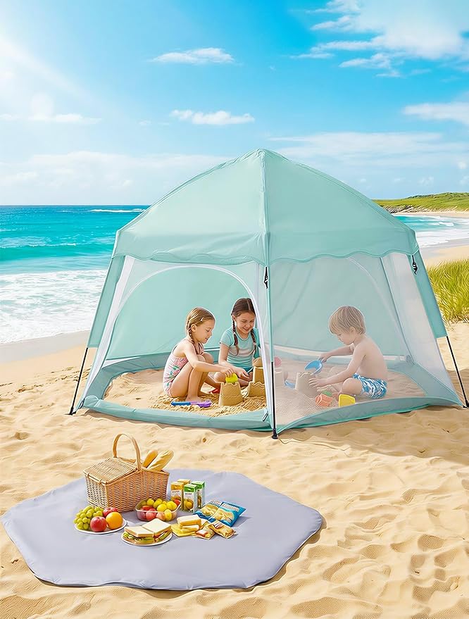 Portable Large Pop Up Kids Indoor Outdoor Tent with Canopy UV Cover,Thick Removable Floor for Sleeping Or Beach Shelter (Teal)
