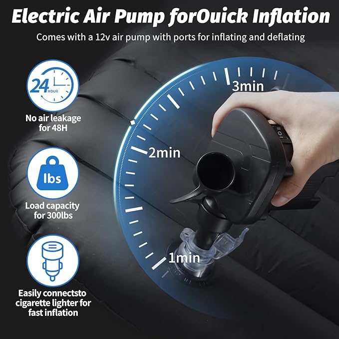 Inflatable Car Air Mattress Back Seat Bed with Air Pump,53 "x 32.6" Portable Thickened Car Travel Camping Sleeping Air Mattress Blow Up Bed for Car Universal SUV