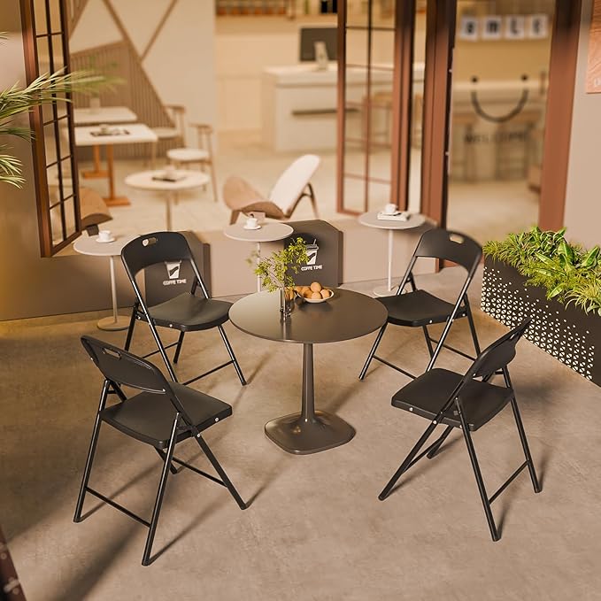 Bonnlo 8-Pack Black Plastic Folding Chairs, Portable Seat with Sturdy Steel Frame for Indoor & Outdoor Use, Perfect for Banquet, Party, Wedding, Office, and Camping