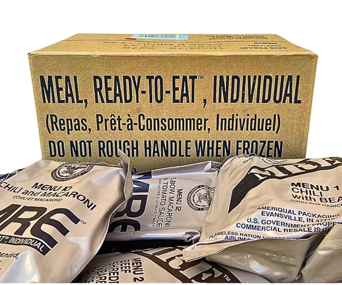 MRE Meals Ready to Eat A Or B case 2026, 2027 inspection. Genuine Military US surplus emergency food bulk supply full box with heater
