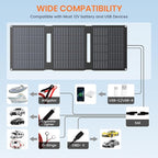 FlexSolar 28W Foldable Solar Panel Trickle Charger Maintainer Kits - 12V DC & QC3.0 USB Output with Built-in Controller, Includes Cigarette Lighter, Alligator Clips, O-Rings，OBDII Connector